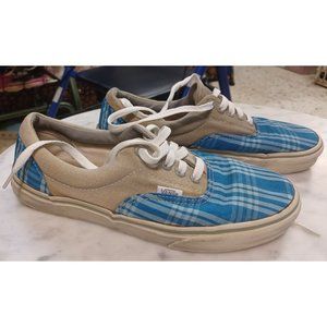 Vans Off-the-Wall Lace-Up Sneakers Blue Plaid & Tan Men's 7.5 Woman's 9
